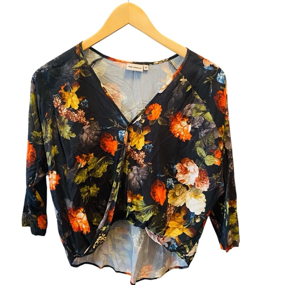 Anthro Odells Watercolor Top Floral Black - Picture 4 of 8
